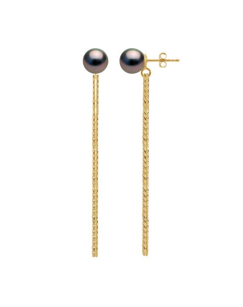 Geelgouden en ronde Tahitiaanse pareloorbellen