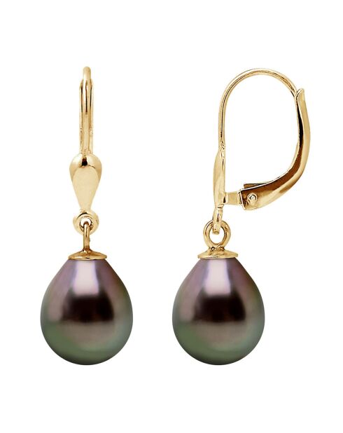 Perlenohrringe aus Gelbgold und Tahiti-Birne