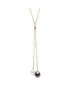 Collier Toi & Moi en Or jaune & Perles d'Eau Douce blanches & Tahiti poires