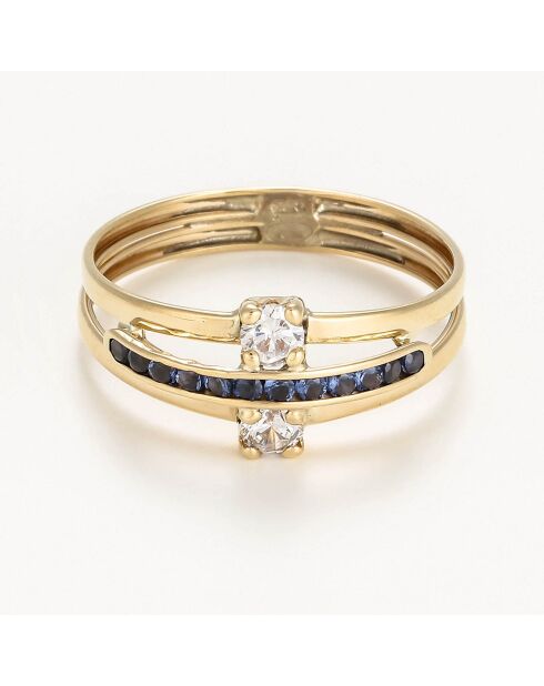 Bague Dulce Zircone bleu/blanc or jaune