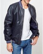 Blouson bombers en Cuir d'Agneau  Liseret Archive noir