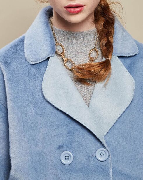 Manteau boutonné en Fausse Fourrure bleu