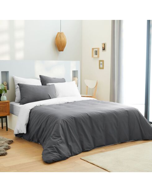 Parure housse de couette, drap housse & taies anthracite/blanc