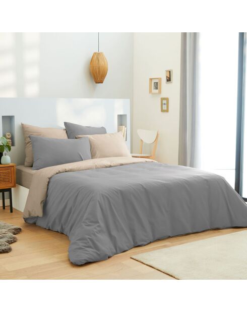 Parure housse de couette, drap housse & taies taupe/lin - pour lit 140x190 cm
