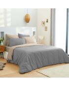 Parure housse de couette, drap housse & taies taupe/lin - pour lit 160x200 cm