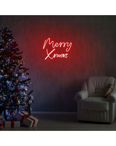 Merry Christmas wanddecoratie met rood licht - 43x33x2 cm
