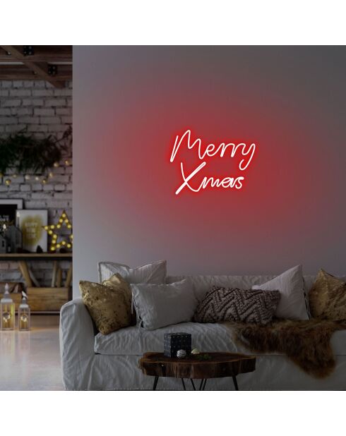 Merry Christmas wanddecoratie met rood licht - 43x33x2 cm