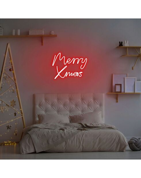 Merry Christmas wanddecoratie met rood licht - 43x33x2 cm