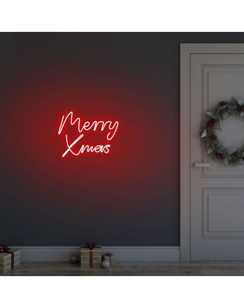 Merry Christmas wanddecoratie met rood licht - 43x33x2 cm