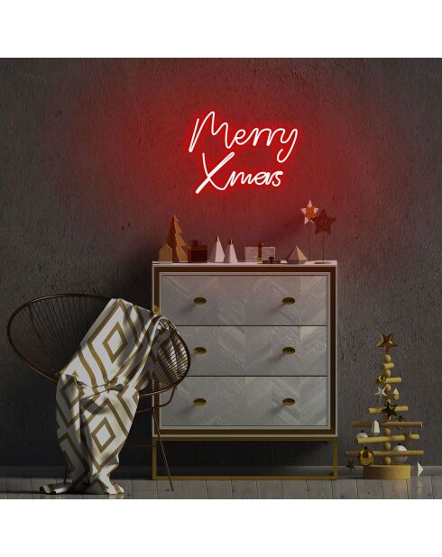 Merry Christmas wanddecoratie met rood licht - 43x33x2 cm