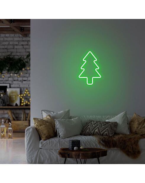 Decorazione murale luminosa verde pino natalizio - 21x30x2 cm