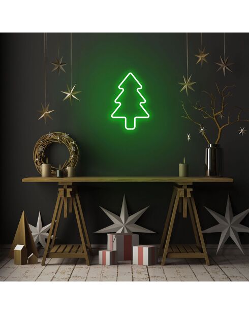 Decorazione murale luminosa verde pino natalizio - 21x30x2 cm