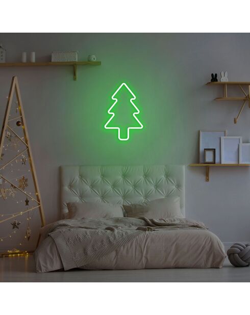 Decorazione murale luminosa verde pino natalizio - 21x30x2 cm