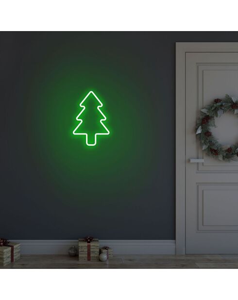 Decorazione murale luminosa verde pino natalizio - 21x30x2 cm