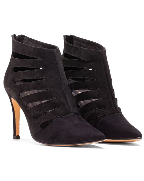 Bottines en Velours de Cuir Bree noires - Talon 9.5 cm