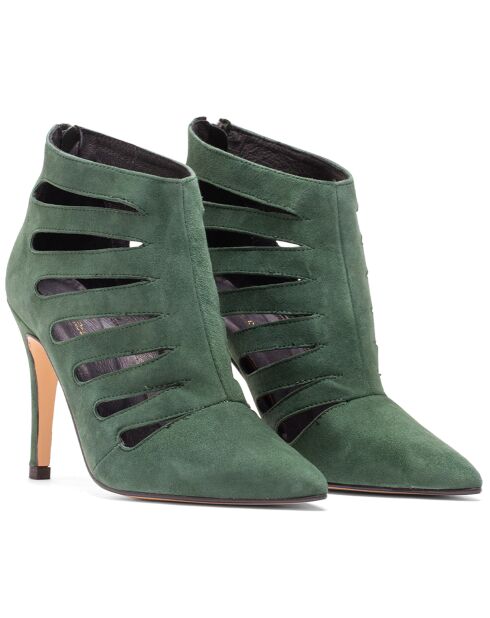 Bottines en Velours de Cuir Bree vertes - Talon 9.5 cm