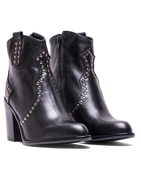 Bottines CA-0173 en cuir napa noires - Talon 8.5 cm