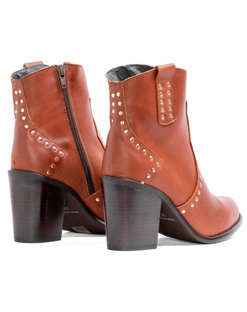 Santiags en Cuir Peppa cognac - Talon 8.5 cm
