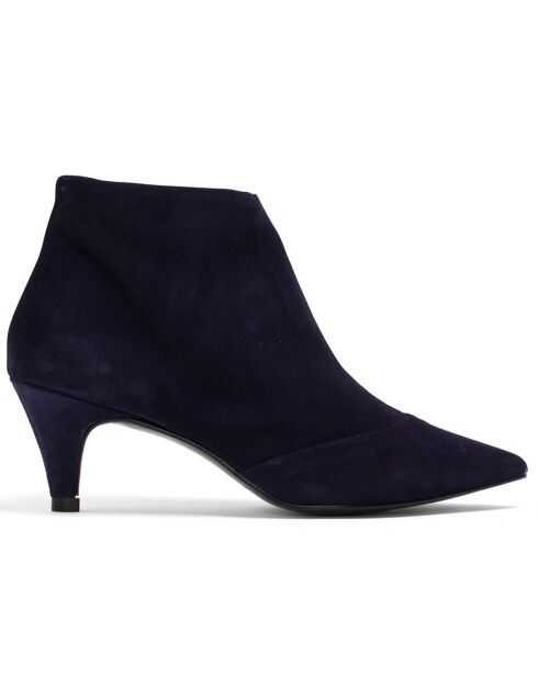 Bottines en Velours de Cuir Yulia marine - Talon 5 cm