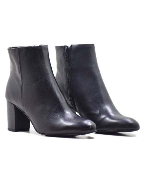 Bottines Marilo en cuir coy noires - Talon 7 cm