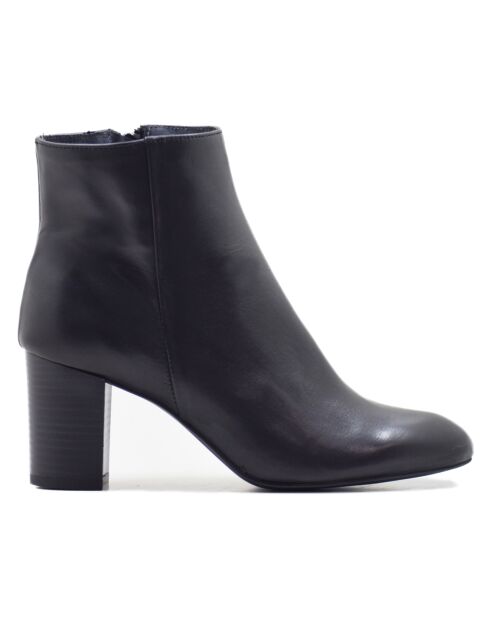Bottines Marilo en cuir coy noires - Talon 7 cm