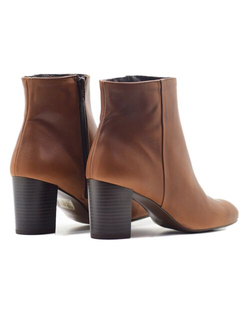 Bottines Marilo en cuir coy brun clair - Talon 7 cm