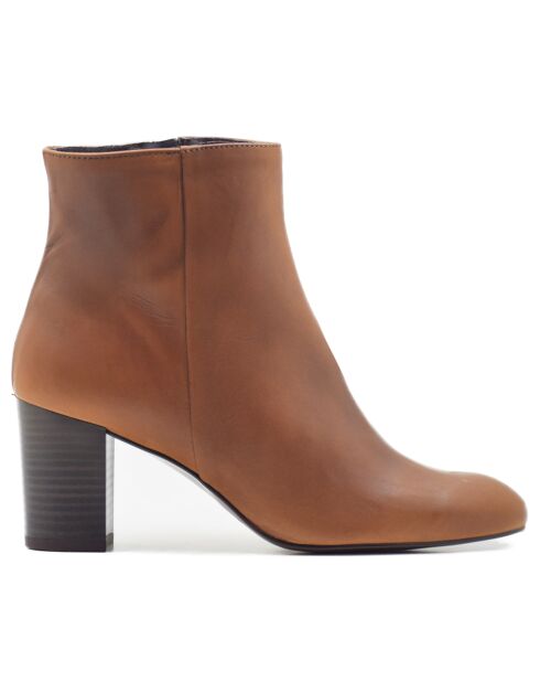 Bottines Marilo en cuir coy brun clair - Talon 7 cm