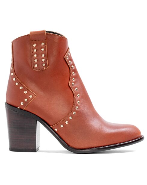 Santiags en Cuir Peppa cognac - Talon 8.5 cm