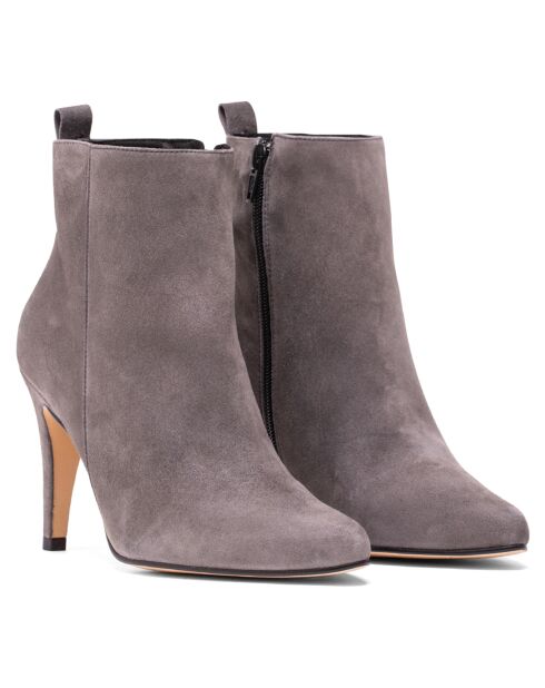 Bottines en Velours de Cuir Celia grises
