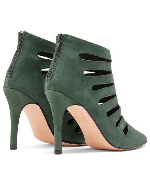 Bottines en Velours de Cuir Bree vertes - Talon 9.5 cm