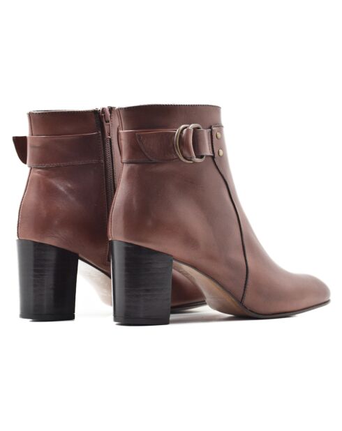 Bottines Filipa en cuir en cuir coy marron - Talon 7 cm