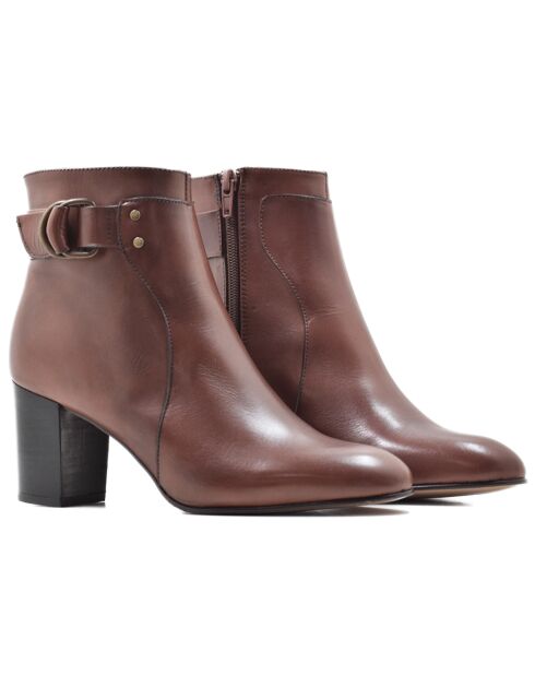 Bottines Filipa en cuir en cuir coy marron - Talon 7 cm