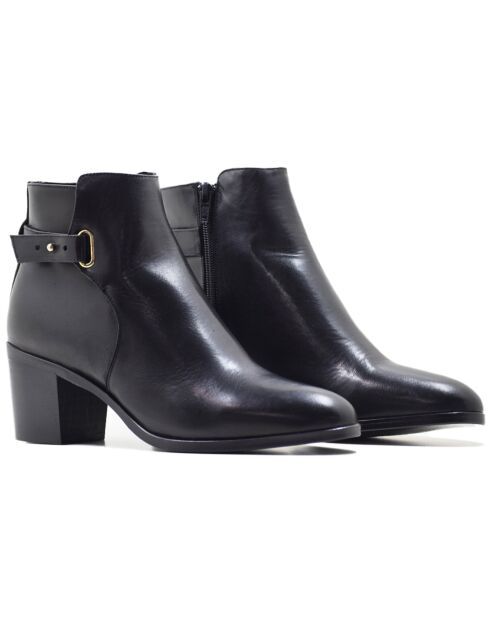 Bottines Caterina cuir en cuir coy noires - Talon 6 cm