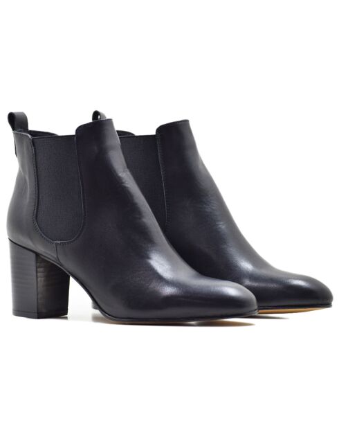 Bottines Andiara en cuir en cuir coy noires - Talon 7.5 cm