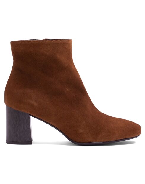 Bottines en Velours de Cuir Gina cognac - Talon 6.5 cm