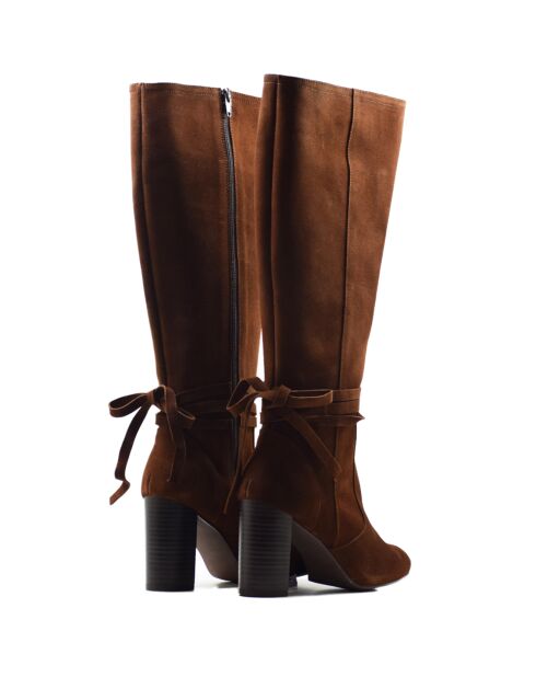 Vanya cognac fluwelen leren laarzen - hak 8,5 cm
