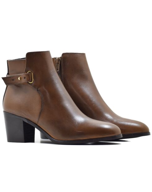 Camelkleurige leren laarzen van Drew - hak van 6 cm