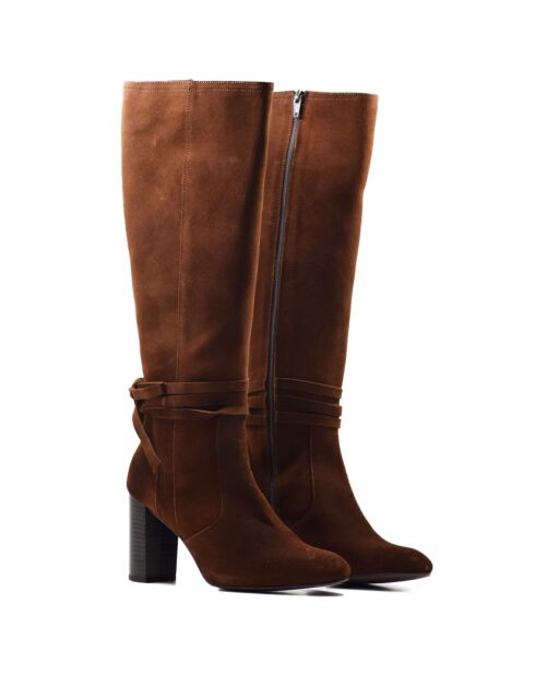 Vanya cognac fluwelen leren laarzen - hak 8,5 cm