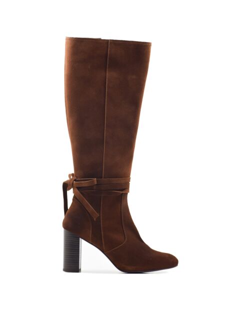 Vanya cognac fluwelen leren laarzen - hak 8,5 cm