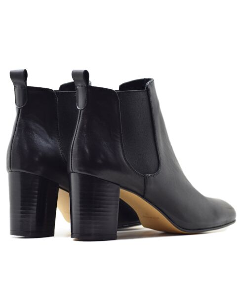 Bottines Andiara en cuir en cuir coy noires - Talon 7.5 cm