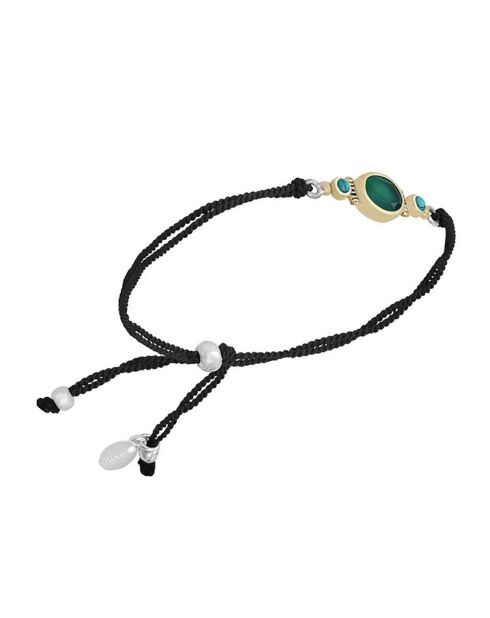Brazalete de cordón de plata, latón, ónix verde y turquesa