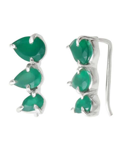Boucles d'oreilles 3 Gouttes en Argent & Onyx vert