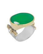 Bague Reine en Argent, Laiton, Chrysoprase verte & Perle blanche