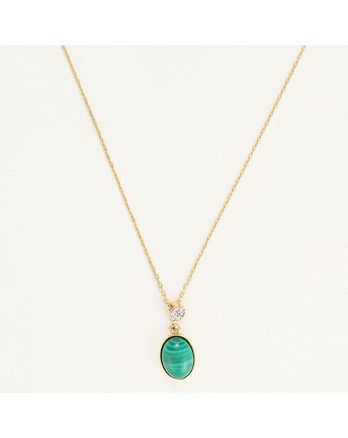 Collier Goute de Malachite Diamants 0.03 ct & Malachite 1.85 ct or jaune