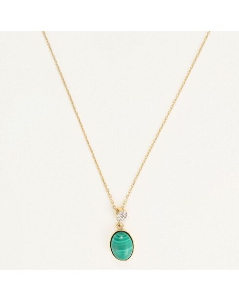 Collier Goute de Malachite Diamants 0.03 ct & Malachite 1.85 ct or jaune