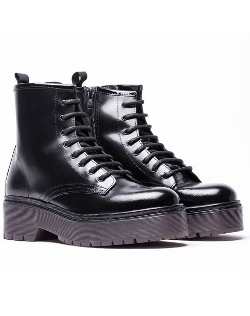Boots en Cuir Lolita noires - Talon 5.5 cm