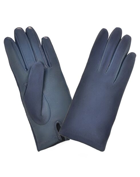 Gants en Cuir d'Agneau doublure Soie indigo