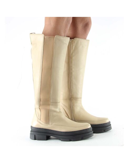 Bottes en Cuir Cannes blanc cassé - Talon 5 cm