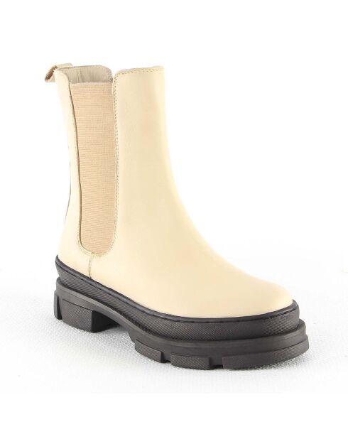 Chelsea Boots en Cuir Paris blanc cassé - Talon 5 cm