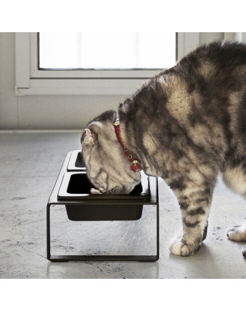 Tower zwarte verhoogde dubbele dierenkom - 29x15,5x10 cm